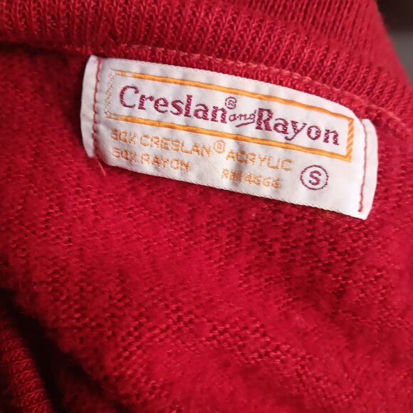 Vintage Men's Small V-Neck Sweater Wine Red Creslan & Rayon 1970's Buttery Man - Picture 6 of 6